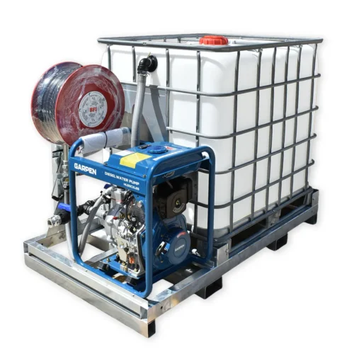 Firefighting Skid with 1.5 Inch 7hp Diesel Pump 1000L IBC Tank & 20m Hose Reel